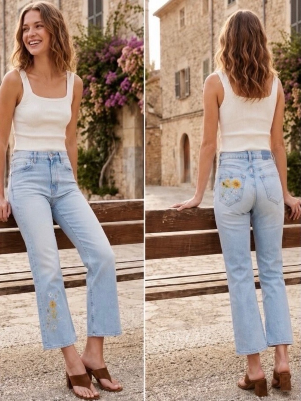 MOTHER The Scooter Ankle Jeans Going Out On A Limb Size 26 Embroidered
